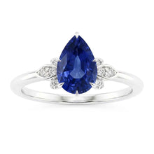 Afbeelding in Gallery-weergave laden, Blauwe saffier Natuurlijke echte diamant ( niet in het laboratorium gekweekt )en jubileum ring 2 karaat peer geslepen tanden set nieuw