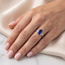 Afbeelding in Gallery-weergave laden, Blauwe saffier Natuurlijke echte diamant ( niet in het laboratorium gekweekt )en jubileum ring 2 karaat peer geslepen tanden set nieuw