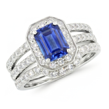 Afbeelding in Gallery-weergave laden, Blauwe saffier Natuurlijke echte diamant ( niet in het laboratorium gekweekt )en verlovingsring set 3.50 karaat Pave Set sieraden