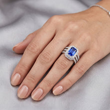 Afbeelding in Gallery-weergave laden, Blauwe saffier Natuurlijke echte diamant ( niet in het laboratorium gekweekt )en verlovingsring set 3.50 karaat Pave Set sieraden