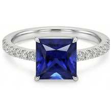 Afbeelding in Gallery-weergave laden, Ring met blauwe saffier en natuurlijke uit de aarde gewonnen diamanten solitair accenten, 5.50 karaat Prinsesslijpsel