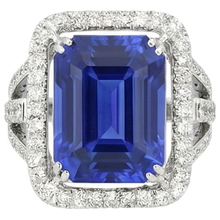 Afbeelding in Gallery-weergave laden, Blauwe Saffier IGI GECERTIFICEERDE Diamanten Halo Verlovingsring 6.50 Karaat Goud 14K