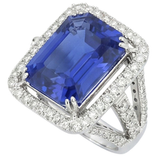 Afbeelding in Gallery-weergave laden, Blauwe Saffier IGI GECERTIFICEERDE Diamanten Halo Verlovingsring 6.50 Karaat Goud 14K