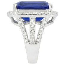 Afbeelding in Gallery-weergave laden, Blauwe Saffier IGI GECERTIFICEERDE Diamanten Halo Verlovingsring 6.50 Karaat Goud 14K