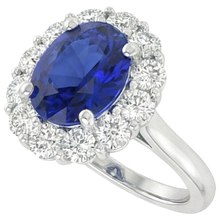 Afbeelding in Gallery-weergave laden, Blauwe Saffier uit de aarde gewonnen Diamanten Verlovingsring Ovaal Ceylonese Edelsteen 9.25 Karaat