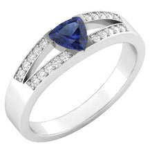 Afbeelding in Gallery-weergave laden, Blauwe saffier edelsteen biljoen geslepen ring 1 karaat gespleten schacht Natuurlijke echte diamant ( niet in het laboratorium gekweekt )en