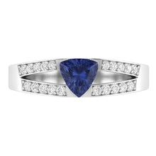Afbeelding in Gallery-weergave laden, Blauwe saffier edelsteen biljoen geslepen ring 1 karaat gespleten schacht Natuurlijke echte diamant ( niet in het laboratorium gekweekt )en