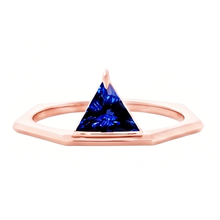 Afbeelding in Gallery-weergave laden, Blauwe saffier edelsteen biljoen ring 14K Rose Gold 1 karaat sieraden