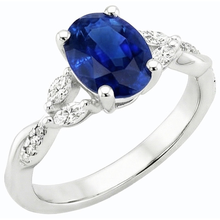 Afbeelding in Gallery-weergave laden, Blauwe saffier edelsteen ring met markiezin & ronde accenten 4,50 karaat