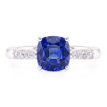 Afbeelding in Gallery-weergave laden, Blauwe saffier edelsteen ring wit goud 14K Natuurlijke echte diamant ( niet in het laboratorium gekweekt )en 2,50 karaat