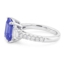 Afbeelding in Gallery-weergave laden, Blauwe saffier en Natuurlijke echte diamant ( niet in het laboratorium gekweekt )en ring 3 stenen stijl en accenten 3,50 karaat