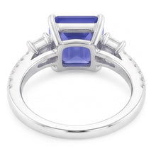 Afbeelding in Gallery-weergave laden, Blauwe saffier en Natuurlijke echte diamant ( niet in het laboratorium gekweekt )en ring 3 stenen stijl en accenten 3,50 karaat