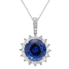 Afbeelding in Gallery-weergave laden, Halsketting met Blauwe Saffier en IGI GECERTIFICEERDE Diamanten Hanger 8.40 Karaat Witgoud 14K