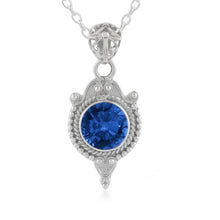 Afbeelding in Gallery-weergave laden, IGI GECERTIFICEERDE Blauwe Saffier Antieke Stijl Hanger 8 Karaat Witgoud 14K
