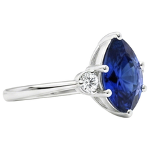 Afbeelding in Gallery-weergave laden, Blauwe saffier verlovingsring 3 stenen Natuurlijke echte diamant ( niet in het laboratorium gekweekt ) peer geslepen 3,50 karaat