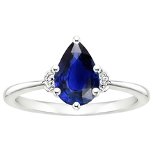 Afbeelding in Gallery-weergave laden, Blauwe saffier verlovingsring 3 stenen Natuurlijke echte diamant ( niet in het laboratorium gekweekt ) peer geslepen 3,50 karaat