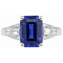 Afbeelding in Gallery-weergave laden, Blauwe smaragd saffier ring stokbrood & ronde Natuurlijke echte diamant ( niet in het laboratorium gekweekt ) 4 karaat