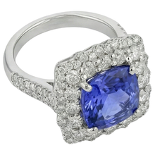 Afbeelding in Gallery-weergave laden, echte round tanzaniet 9.75karaat ring close-up detail