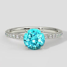 Afbeelding in Gallery-weergave laden, Blauwe Paraiba ring met ronde diamantaccenten