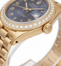 Afbeelding in Gallery-weergave laden, Blauwe Romeinse wijzerplaat Rolex Datumjust presidentiële stijl horloge met diamanten rand