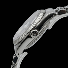 Afbeelding in Gallery-weergave laden, Blauwe Romeinse wijzerplaat met gecanneleerde lunette, damesdatum, gewoon Rolex-horloge van roestvrij staal