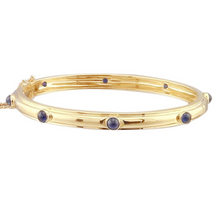 Afbeelding in Gallery-weergave laden, Blauwe Saffier Cabochon Armring Geel Goud 14K Sieraden