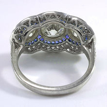 Afbeelding in Gallery-weergave laden, Blauwe Saffier Oude Geslepen ronde Echt Diamanten Ring 3 Stenen stijl 6 Karaat