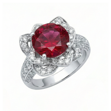 Afbeelding in Gallery-weergave laden, Bloem Stijl 2,51 ct Rood Robijn & Witte Ronde Diamanten Ring Edelsteen