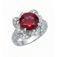 Afbeelding in Gallery-weergave laden, Bloem Stijl 2,51 ct Rood Robijn & Witte Ronde Diamanten Ring Edelsteen