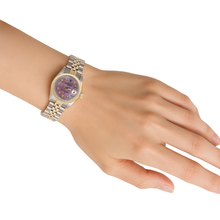 Afbeelding in Gallery-weergave laden, Bordeauxrode diamanten wijzerplaat Roestvrij staal en goud jubileum Datumjust dameshorloge Rolex P2