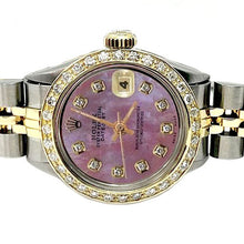 Afbeelding in Gallery-weergave laden, Bourgondische diamanten wijzerplaat lunette roestvrij staal & gouden Jubilee armband Lady Rolex