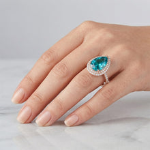 Afbeelding in Gallery-weergave laden, Briljant Blauwe Diamant Briljant Halo Verlovingsring – 3 karaat
