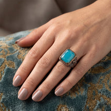 Afbeelding in Gallery-weergave laden, Briljant Turkoois Turquoise Halo Ring – 5 karaat Tweekleurig 14K