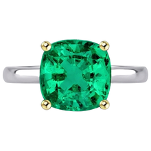 Afbeelding in Gallery-weergave laden, Smaragd Cushion Edelsteen Ring in Bicolor 14K Goud – vooraanzicht