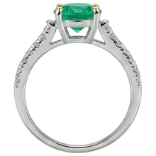 Afbeelding in Gallery-weergave laden, Colombiaanse Smaragd Rond Briljant Edelsteen Ring in Tweekleurig 14K Goud – bovenaanzicht