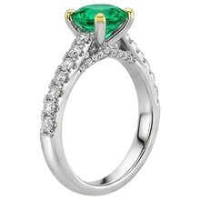 Afbeelding in Gallery-weergave laden, Colombiaanse Smaragd Rond Briljant Edelsteen Ring in Bicolor 14K Goud – profielaanzicht