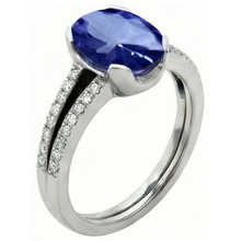 Afbeelding in Gallery-weergave laden, echte round saffier 3.75karaat ring zijaanzicht
