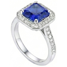 Afbeelding in Gallery-weergave laden, echte asscher saffier 4karaat ring close-up detail