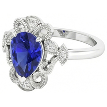 Afbeelding in Gallery-weergave laden, Royal Blue Saffier Druppelvormig Sieraadsteen Ring in 14K Witgoud – zijaanzicht