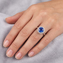 Afbeelding in Gallery-weergave laden, Ceylon Saffier En Diamanten Verlovingsring 3.75Ct Witgoud 14K