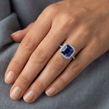Afbeelding in Gallery-weergave laden, Ceylon Saffier Halo Natuurlijke uit de a aarde gewonnen Diamanten Ring 6 Karaat Prinsesslijpsel met Accenten