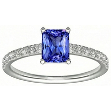 Afbeelding in Gallery-weergave laden, Ceylon Saffier Solitaire Ring Met Accenten 3 Karaat Pave Set Diamanten
