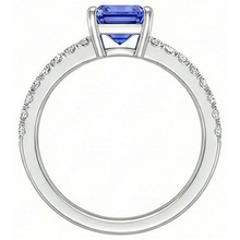 Afbeelding in Gallery-weergave laden, Ceylon Saffier Solitaire Ring Met Accenten 3 Karaat Pave Set Diamanten