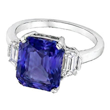 Afbeelding in Gallery-weergave laden, Ceylon Sapphire Edelsteen Ring Trapezium Diamanten 4 Karaat Goud 3 Steen
