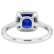 Afbeelding in Gallery-weergave laden, Ceylon Saffier Halo Natuurlijke uit de a aarde gewonnen Diamanten Ring 6 Karaat Prinsesslijpsel met Accenten