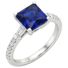 Afbeelding in Gallery-weergave laden, Ceylon Saffier Natuurlijke uit de aarde gewonnen Diamanten Accenten Ring Solitaire Prinsesslijpsel 5.50 Karaat