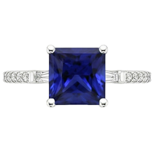Afbeelding in Gallery-weergave laden, Ceylon Saffier Natuurlijke uit de aarde gewonnen Diamanten Accenten Ring Solitaire Prinsesslijpsel 5.50 Karaat