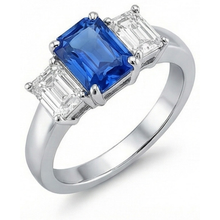 Afbeelding in Gallery-weergave laden, Ceylon Sapphire Ring met 3 stenen Stralende en smaragdgroene Natuurlijke echte diamant ( niet in het laboratorium gekweekt )en 2,50 karaat