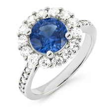 Afbeelding in Gallery-weergave laden, echte round saffier 3.50karaat ring zijaanzicht