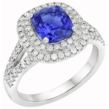 Afbeelding in Gallery-weergave laden, Ceylon Sapphire dubbele Halo Ring massief goud 14K sieraden 3.5 Ct